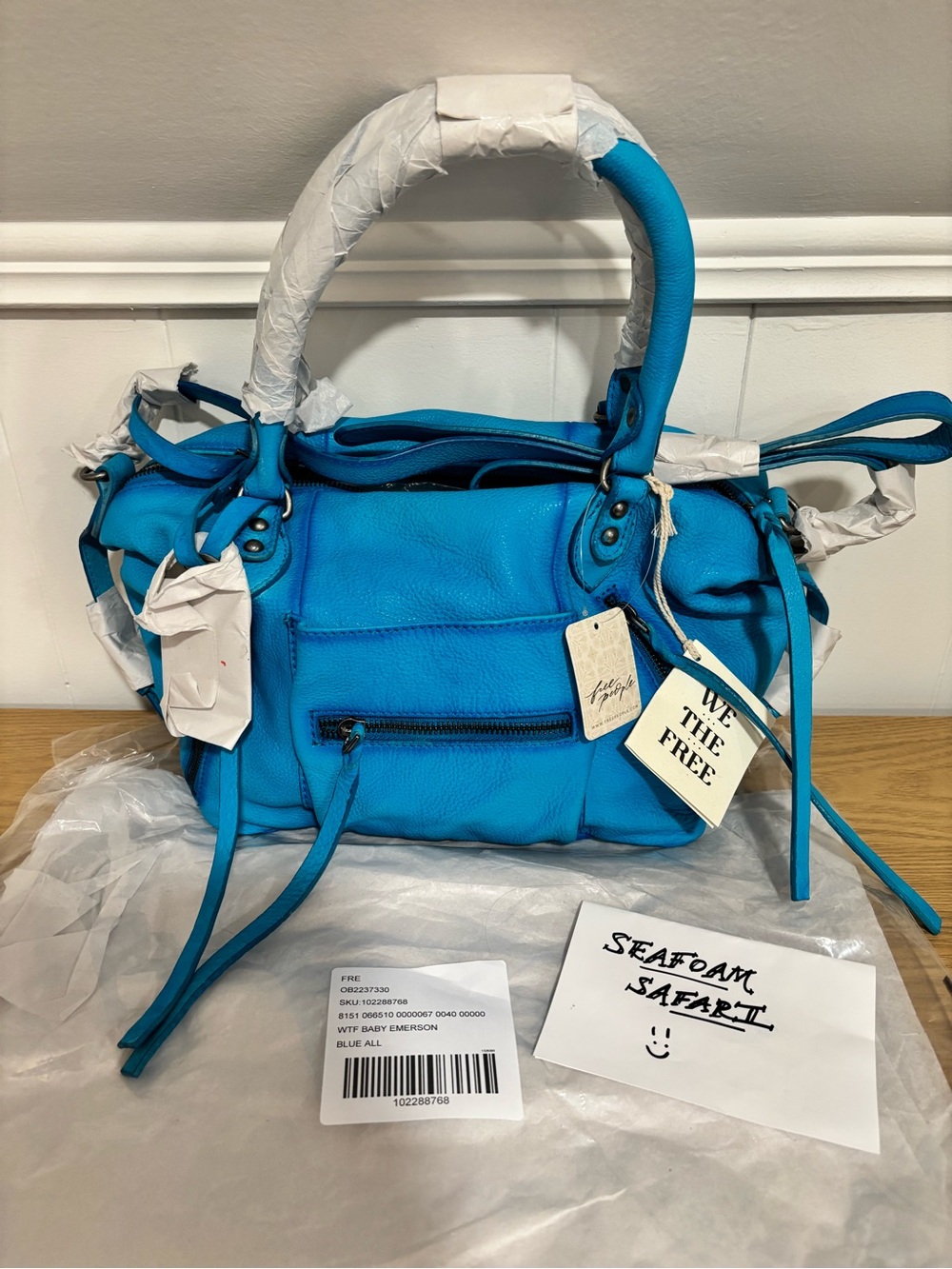 NWT Free People We the Free Cerulean Blue Baby Emerson Tote